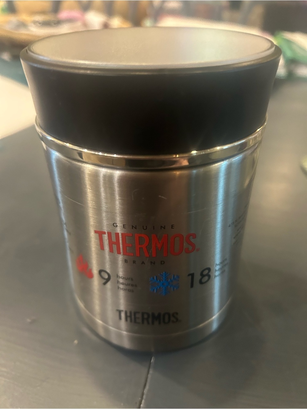 Thermos Stainless Steel Food Jar in Silver with Black Lid